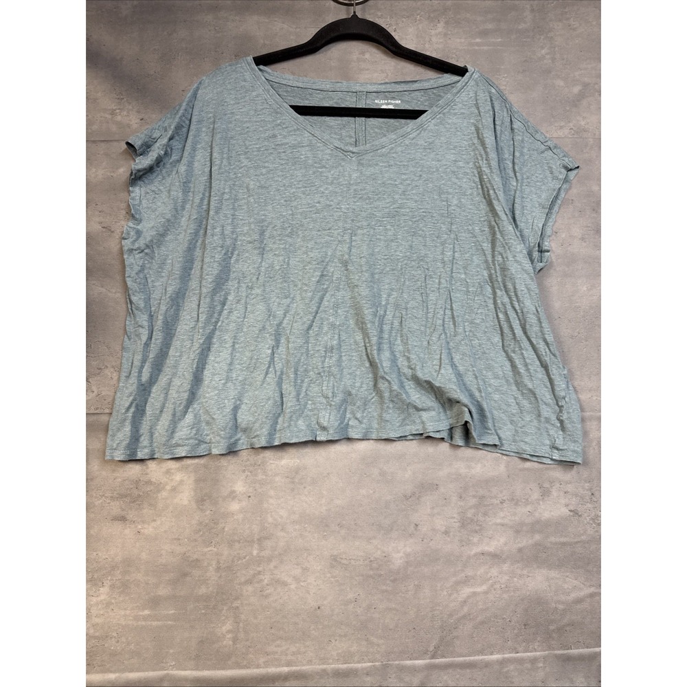 Eileen Fisher Organic Linen Dolman Sleeves Sage Green V Neck 1x